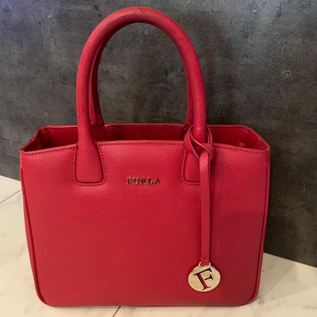 Furla Pink Leather Handbag Womens Satchel 26cm 10in Elegant Luxury Purse Bag