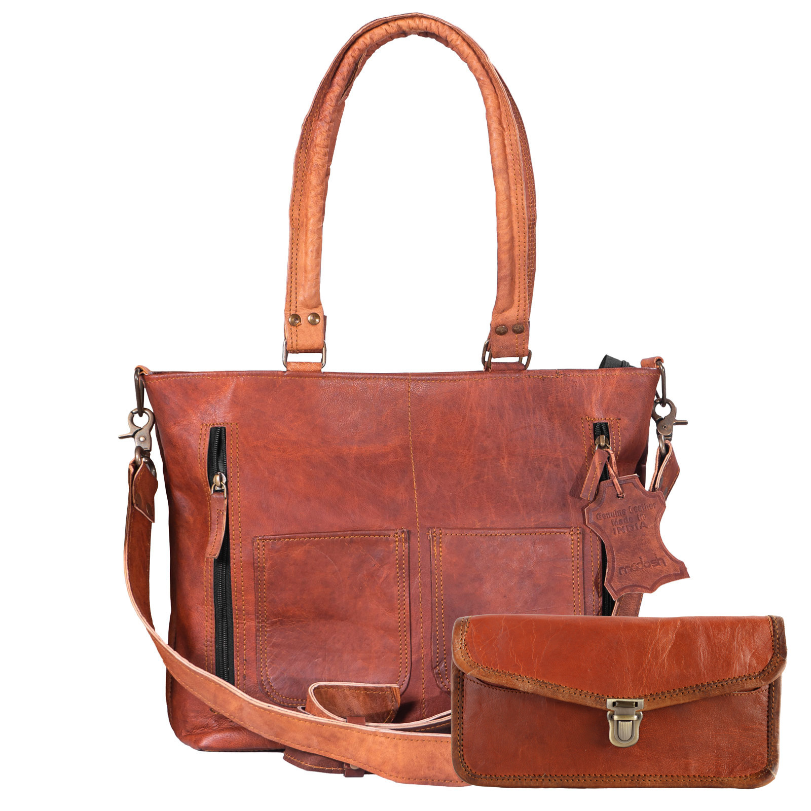 Women’s Satchel Purse Genuine Leather Crossbody Vintage Shoulder Bag Free Clutch