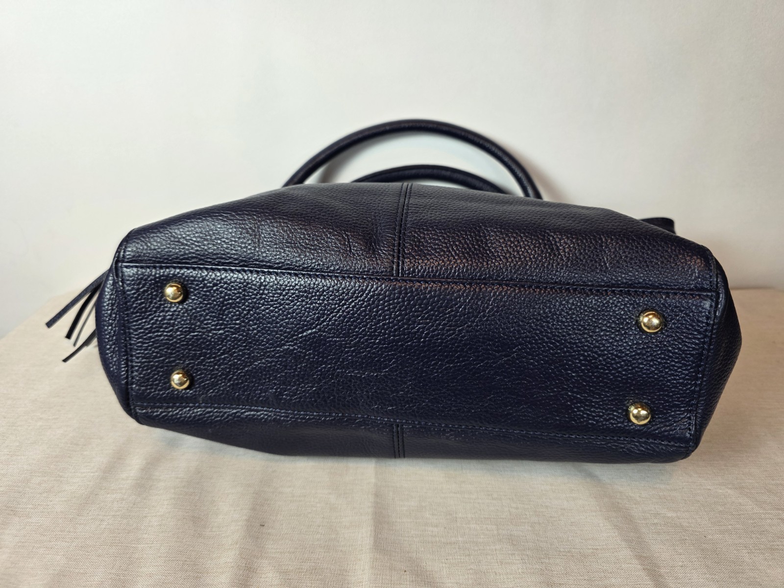 Onna Ehrlich Navy Blue L Satchel Crossbody Pebbled Leather Handbag Classic EUC