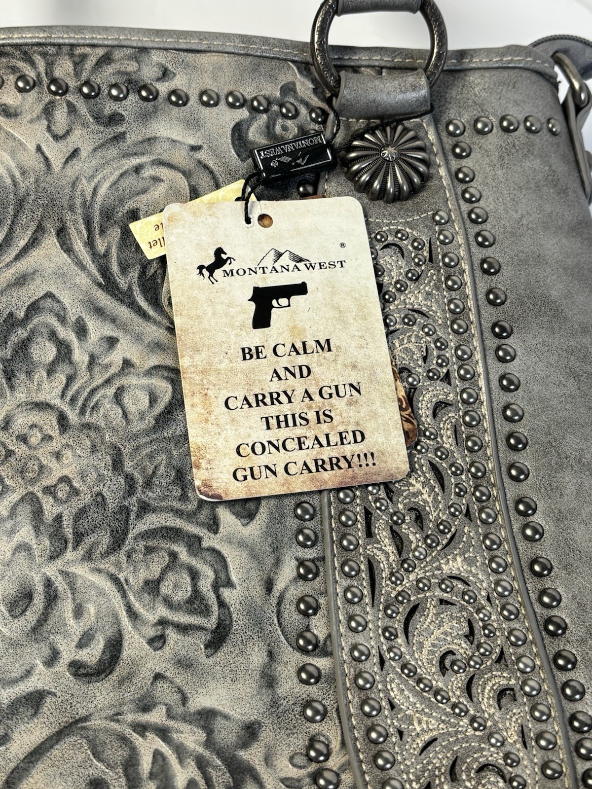 Montana West Studded Concealed Carry Purse Satchel Hand Bag Gray NWT $86