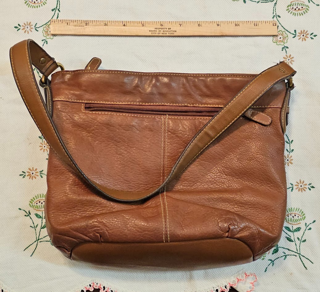 CROFT & BARROW Pecan BROWN Leather Shoulder Satchel Handbag 12″ Snap and zip