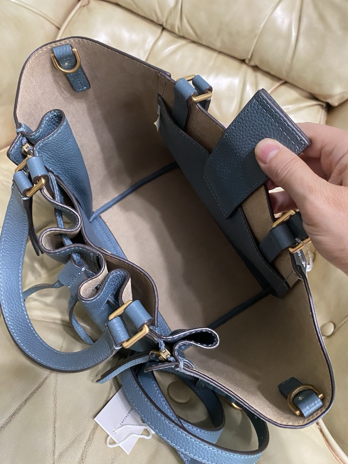 Tory Burch Dragonfly Leather Crossbody Bag Drawstring Suede McGraw Arctic Blue