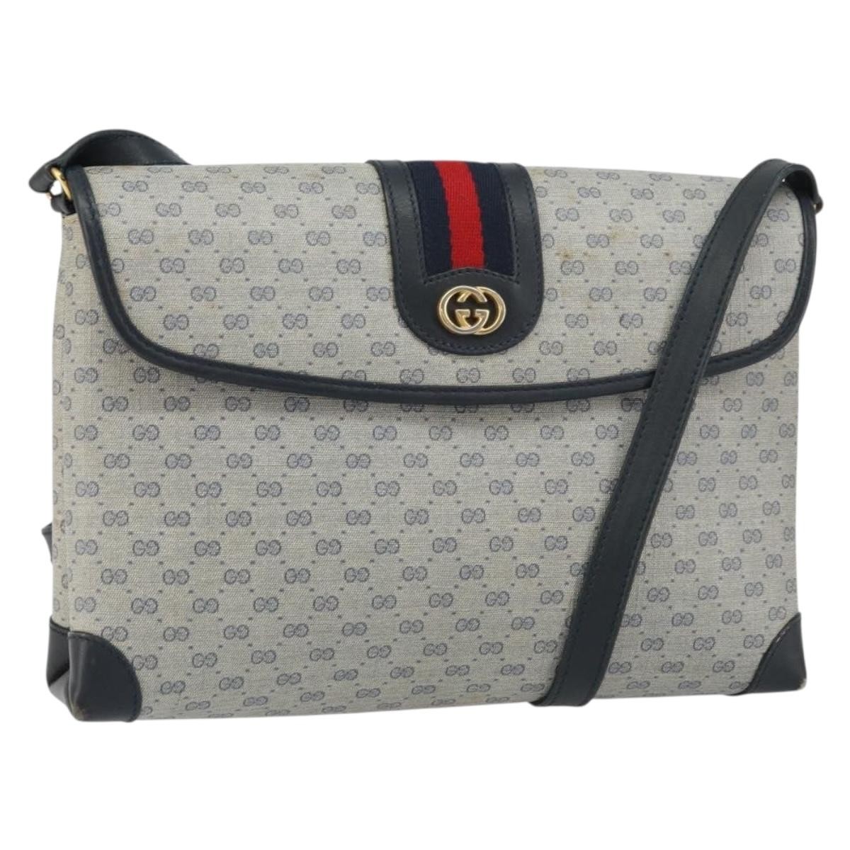 GUCCI Micro GG Supreme Sherry Line Bag PVC Navy Gold 001 14 5364 Auth 160562