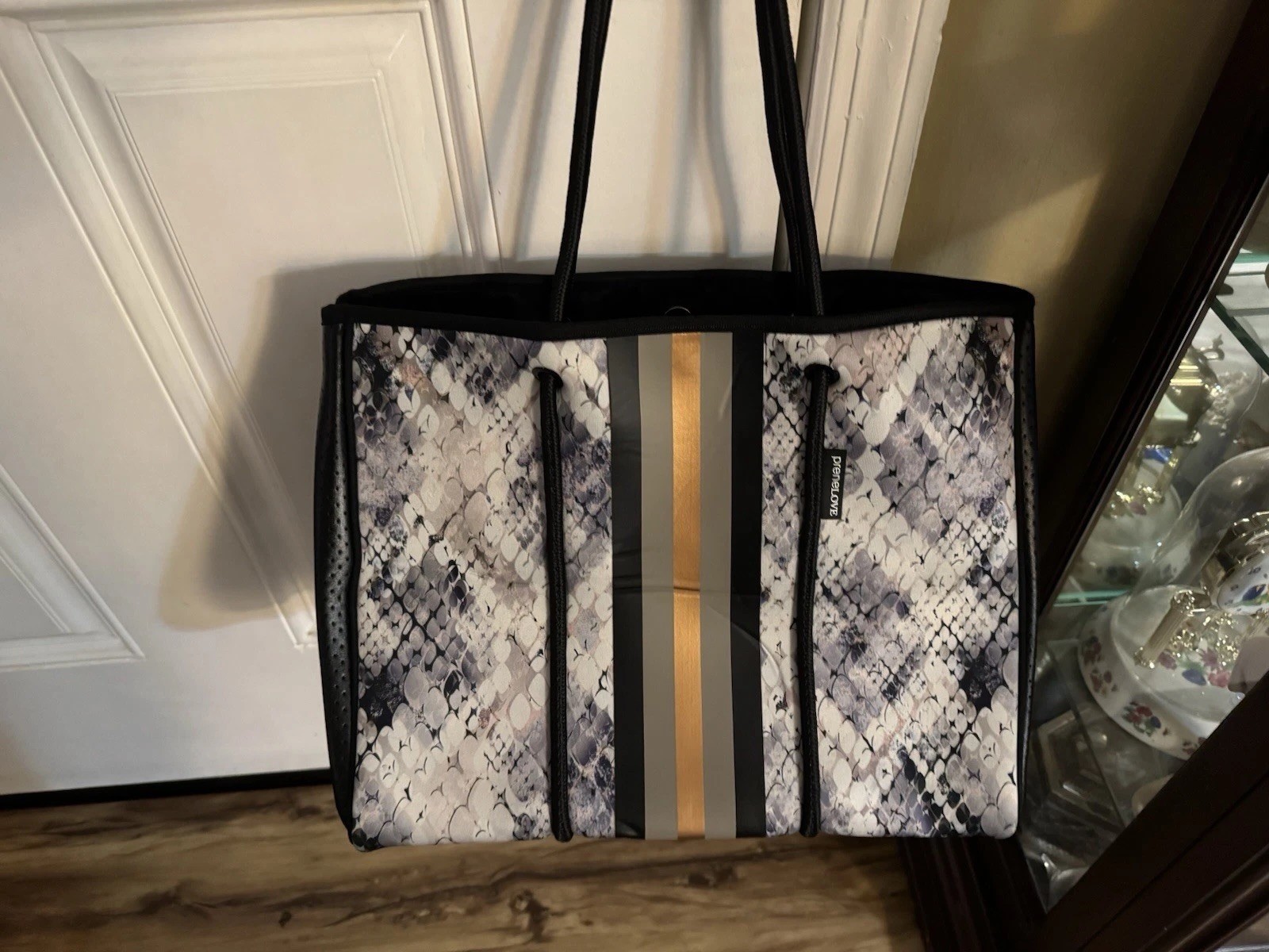 PreneLove Animal Print Tote Black/Gray/Tan/White, Zip Closure, Double Handles