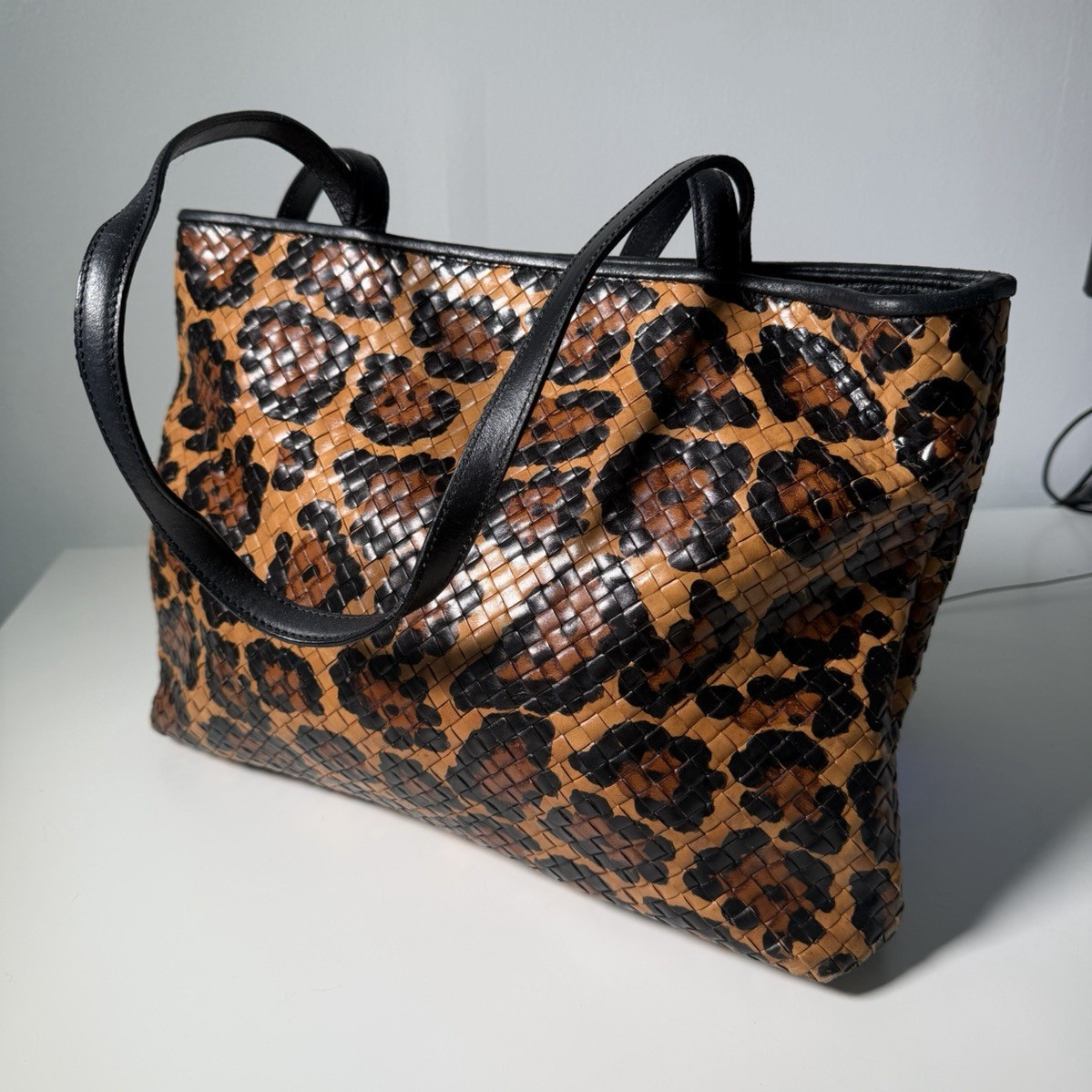 Alfredo Piccini Women’s Large Leopard Print Tote Brown/Black Zip Closure