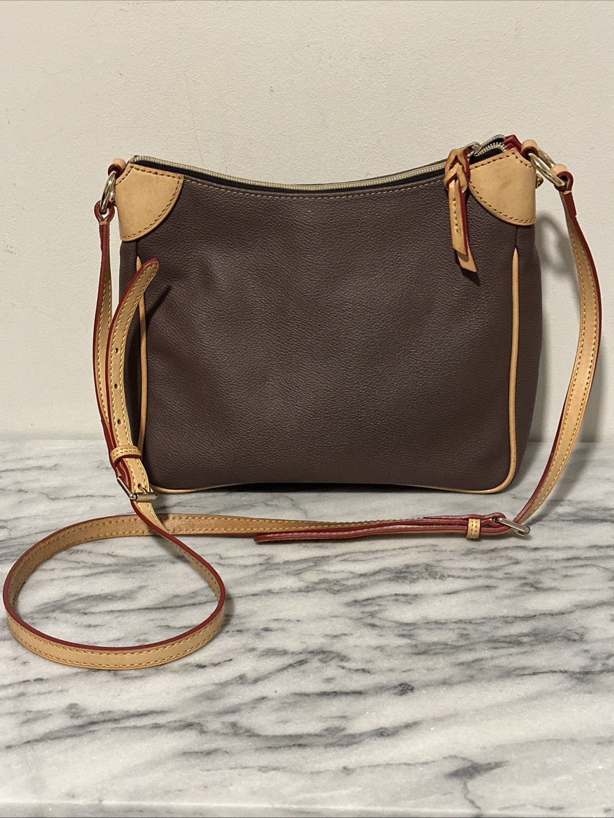 Dooney & Bourke Pebble Grain Kimberly Crossbody Bag Brown With British Tan Trim