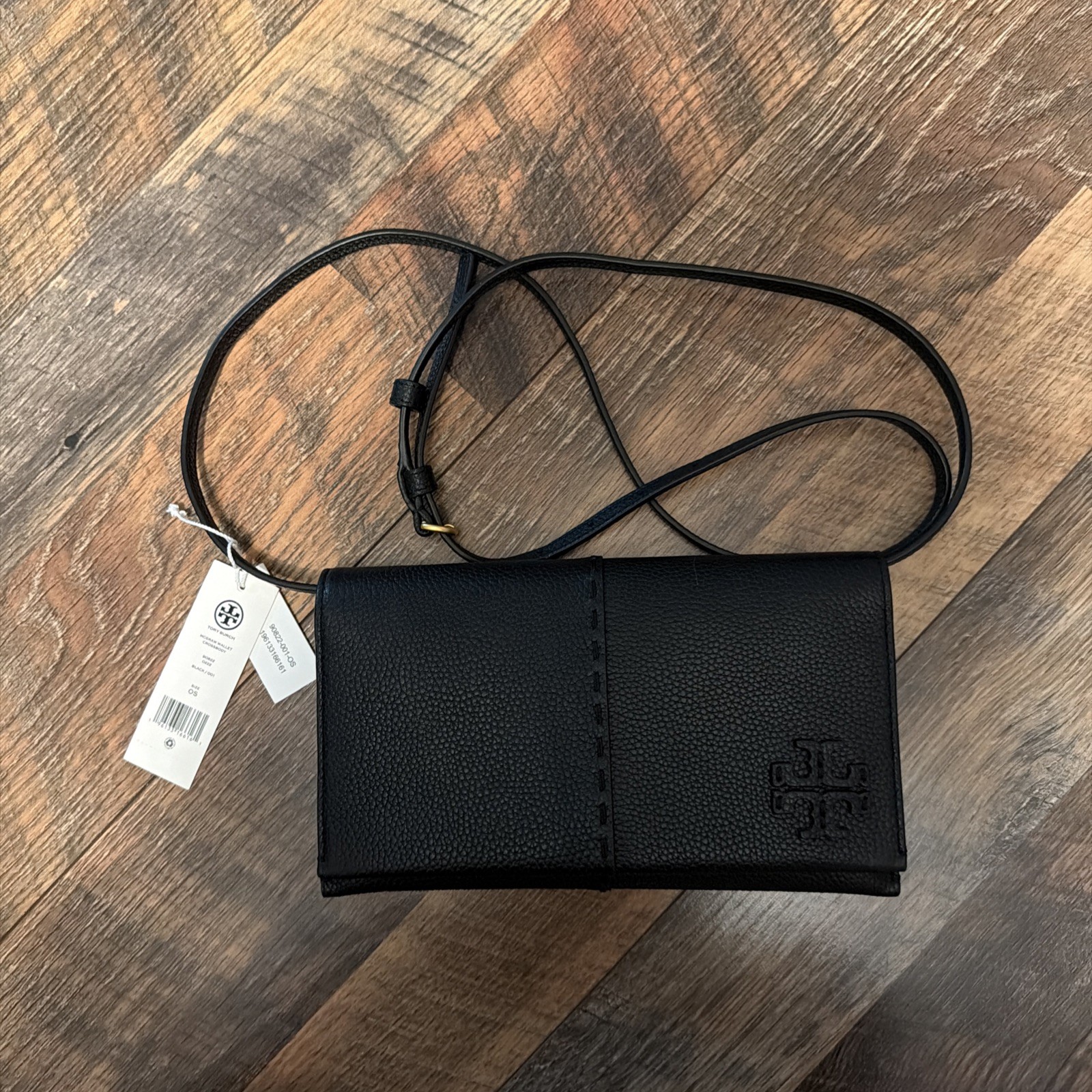 Tory Burch McGraw Pebble Leather Wallet Crossbody Clutch ~NWT~ Black