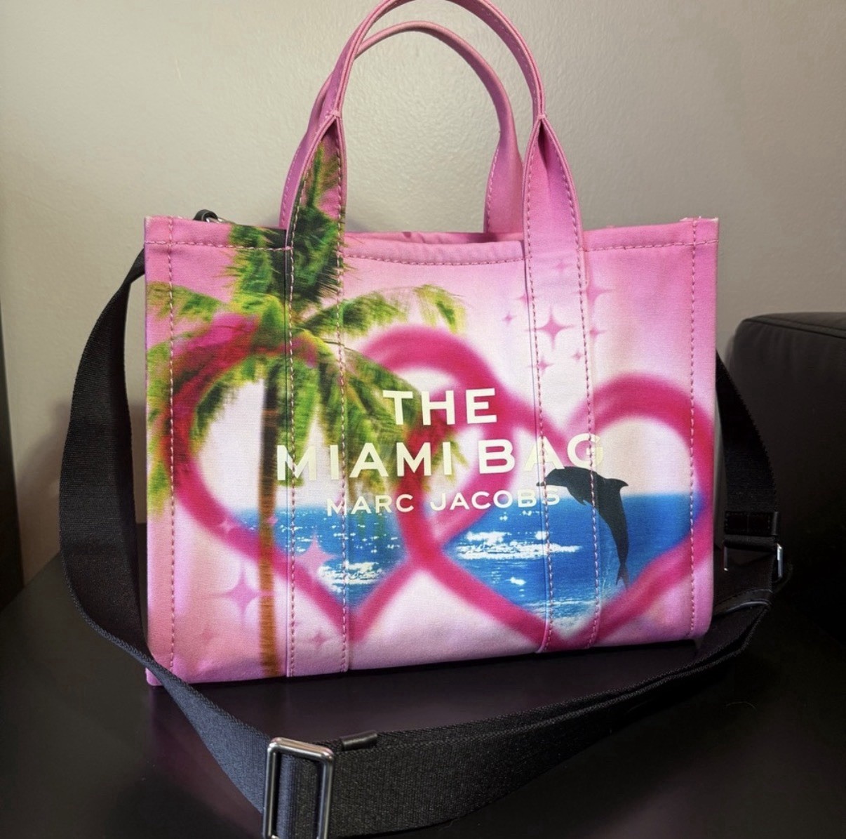 Marc Jacobs Small The Tote Bag Miami Graphic Print Pink Zip Tote w Strap