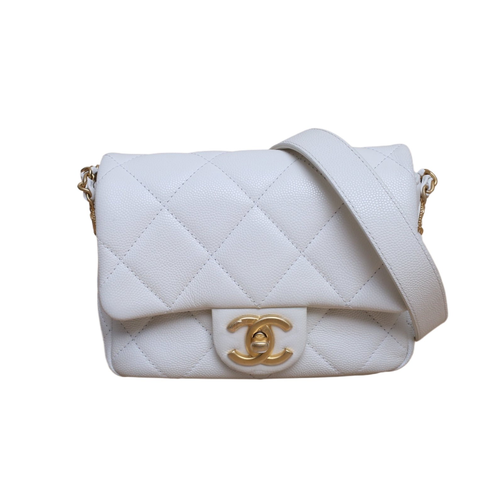 CHANEL CF Flap Bag 17cm White Calfskin Crossbody Bag