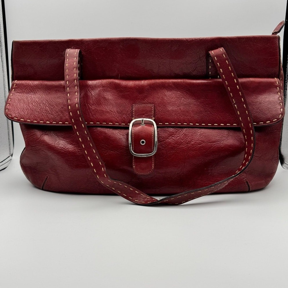 VTG ’90s El Portal Dark Red Leather Shoulder Bag Tote AS IS-READ NOTE