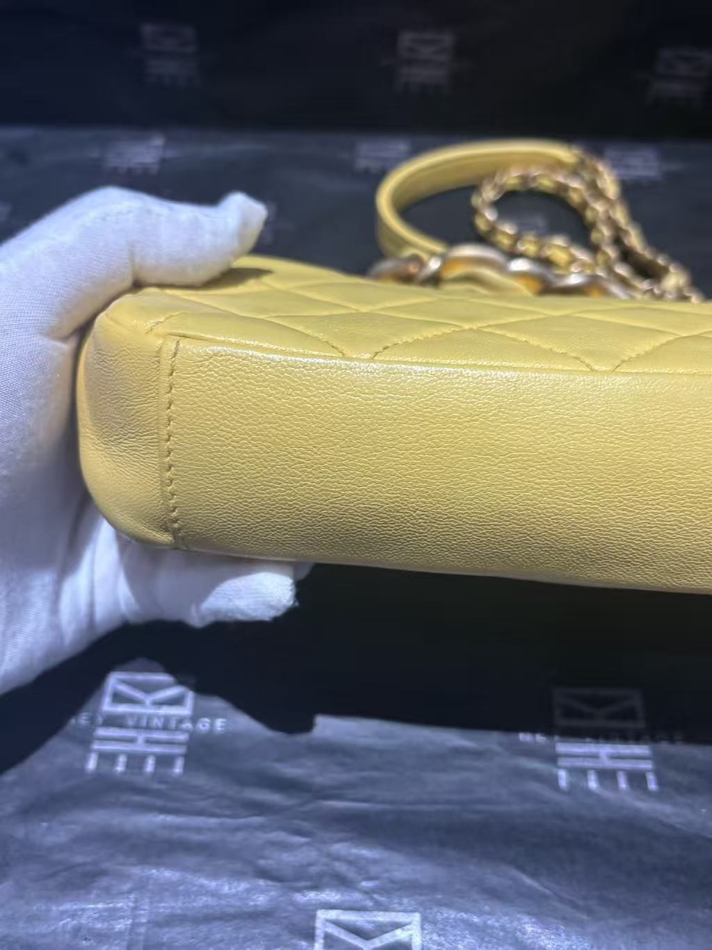 Chanel Classic Flap Large Mini Shoulder Crossbody Bag Yellow Lambskin CandyChain