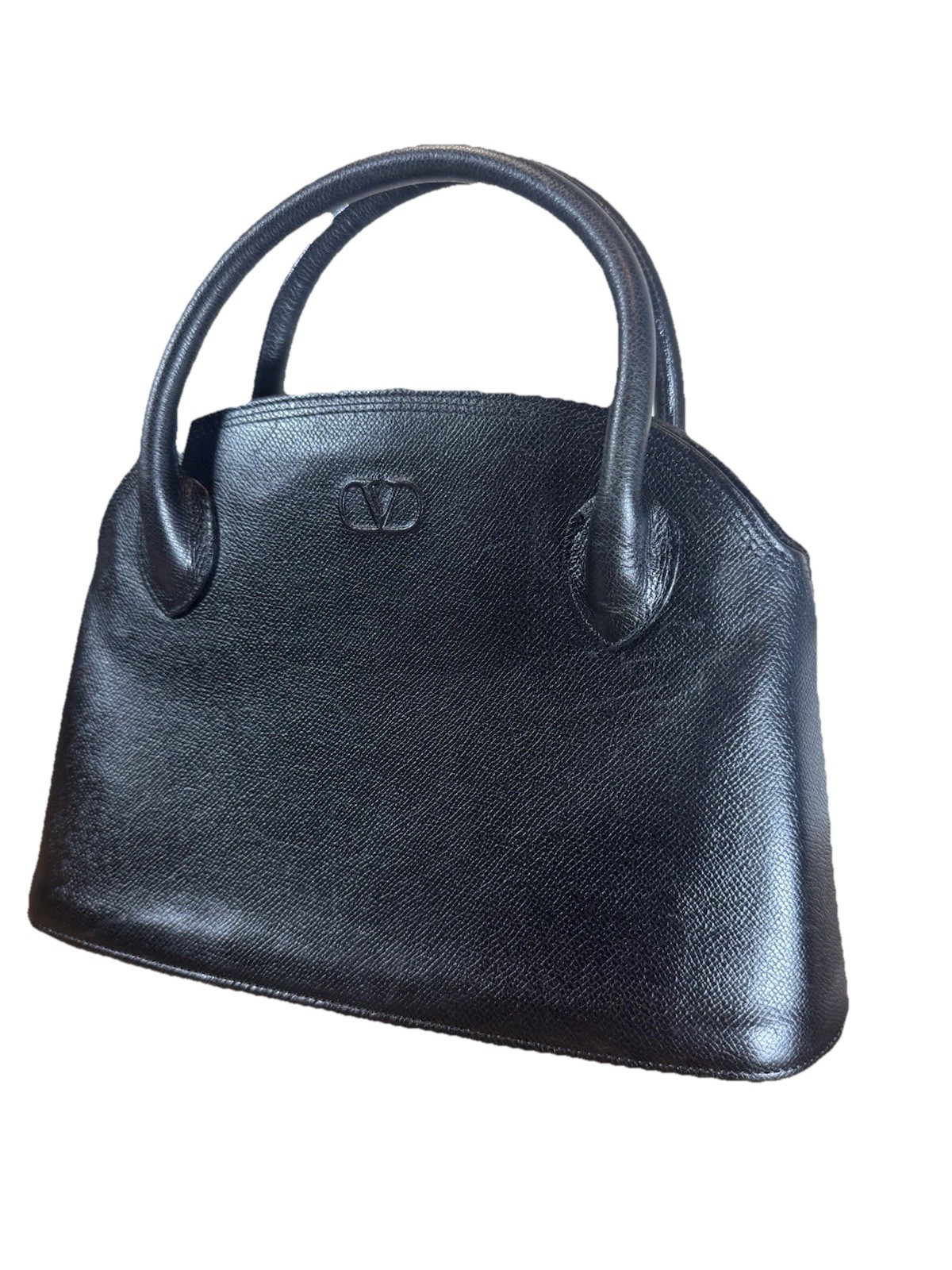 VALENTINO GARAVANI Black Saffiano Leather Dome Bowler Bag Top Handle Tote