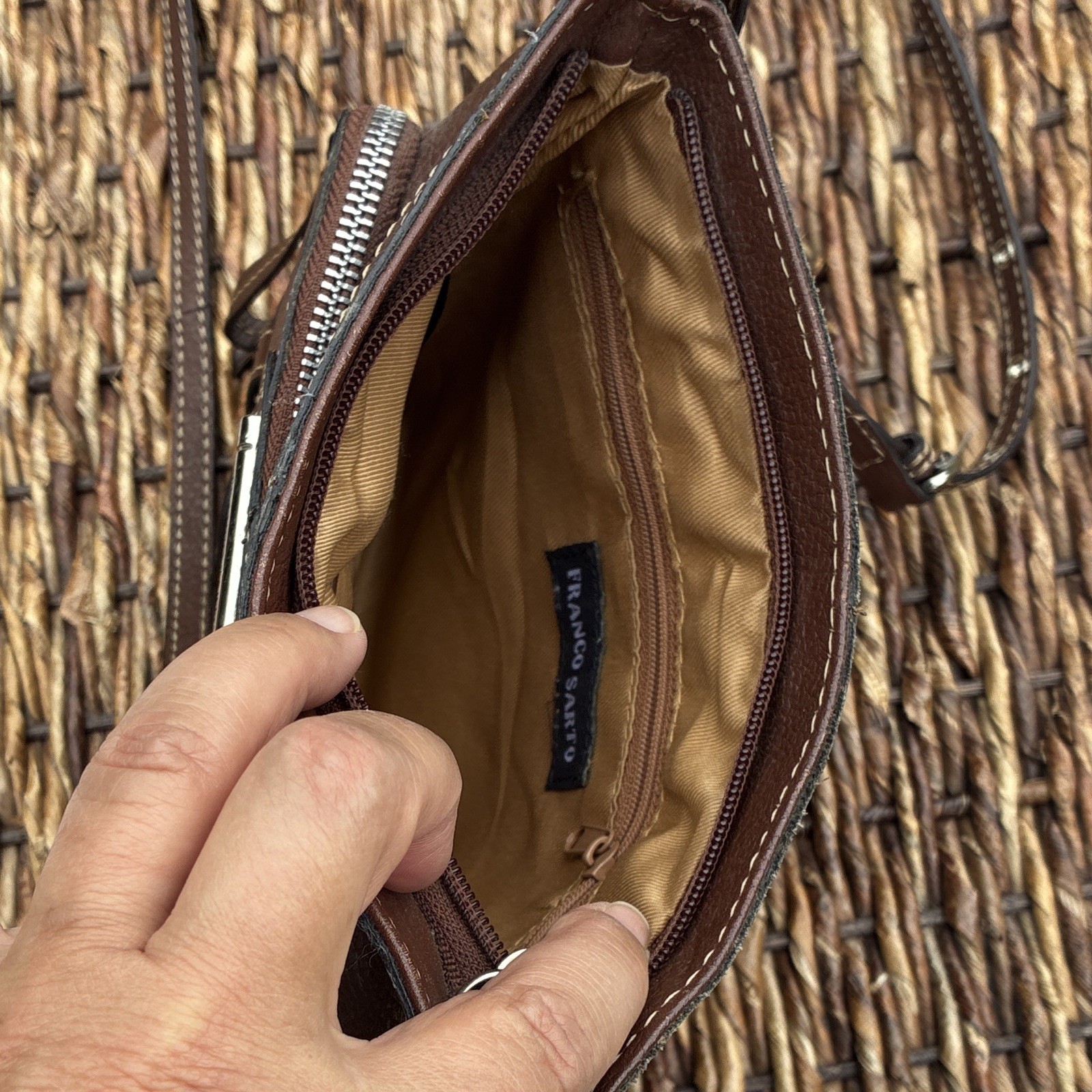Franco Sarto Brown Leather Zip Crossbody Purse