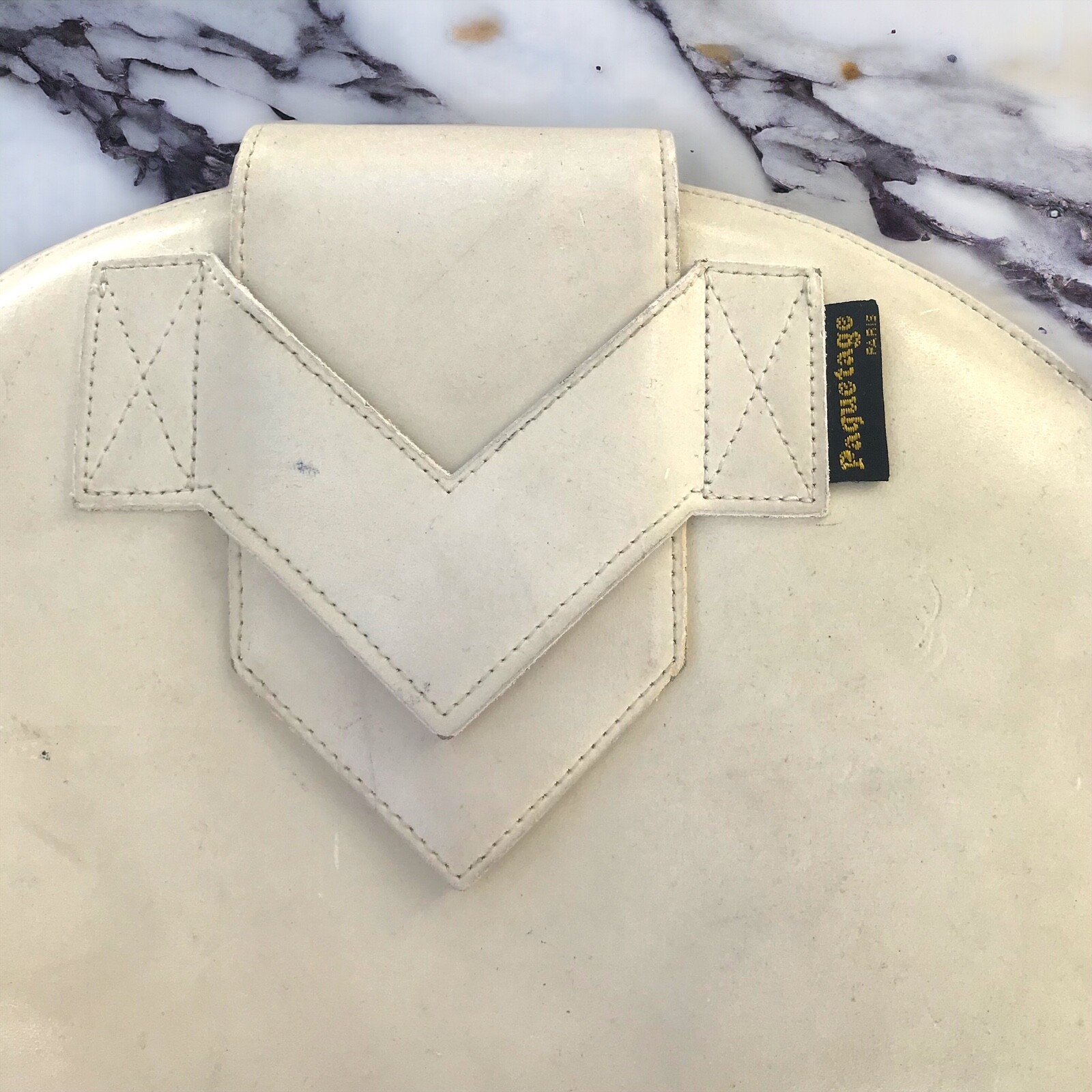 PAQUETAGE Paris Depose Vintage White-Beige Shoulder Crossbody Bag Dome Purse