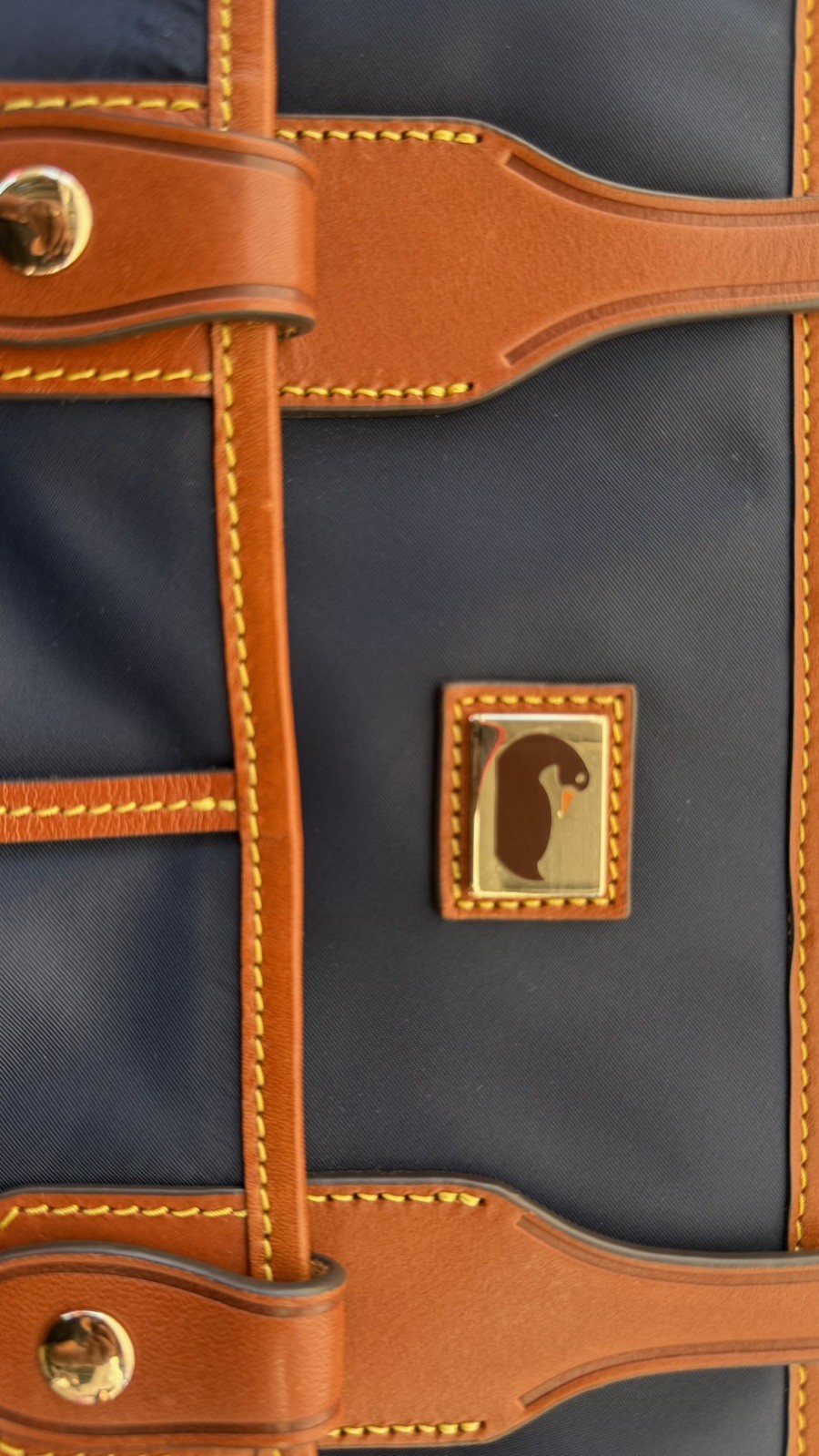 Dooney & Bourke Wayfarer Satchel Navy Nylon With Brown Leather Trim