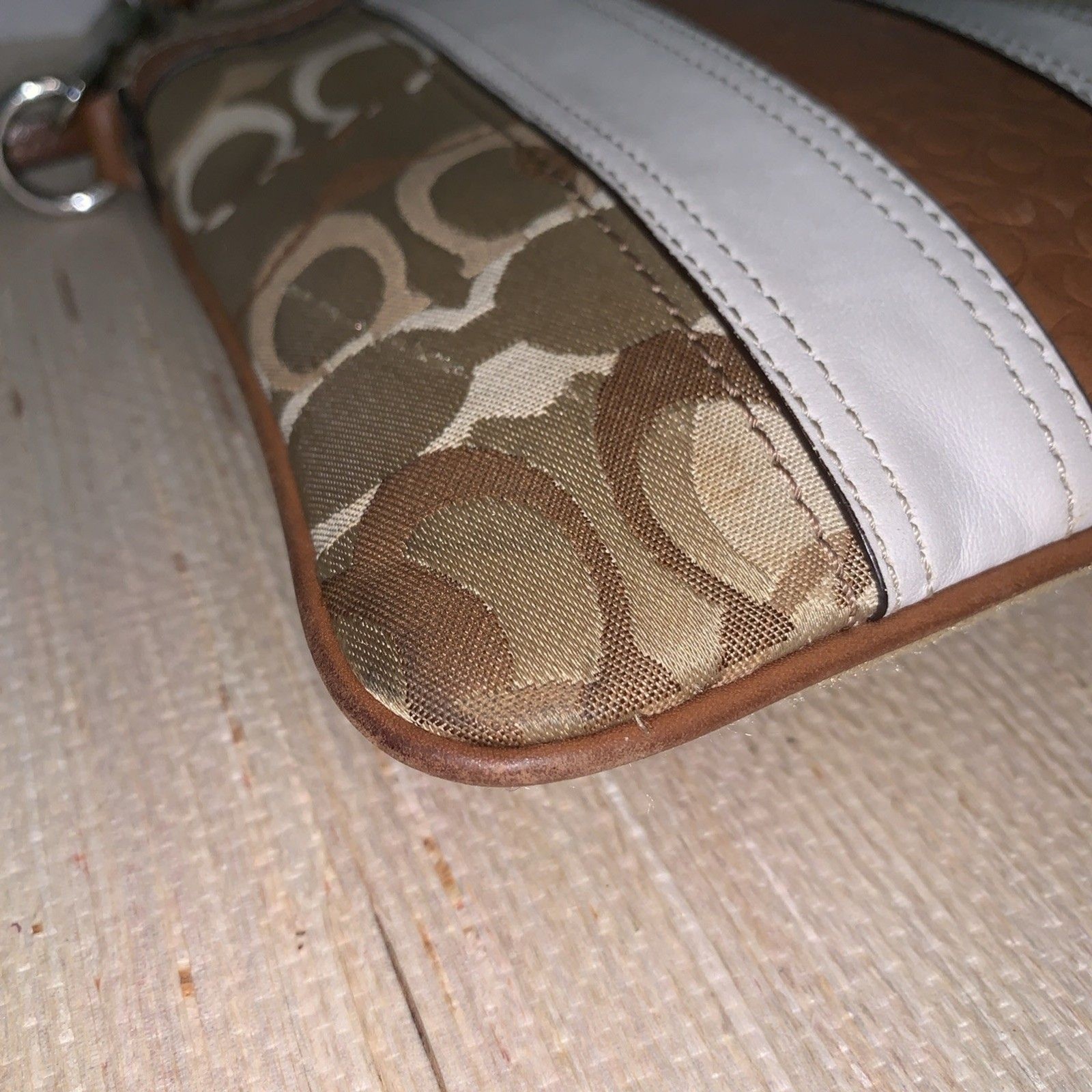 COACH Small Crossbody Classic C Fabric/Leather Brown Tan Adjustable Strap