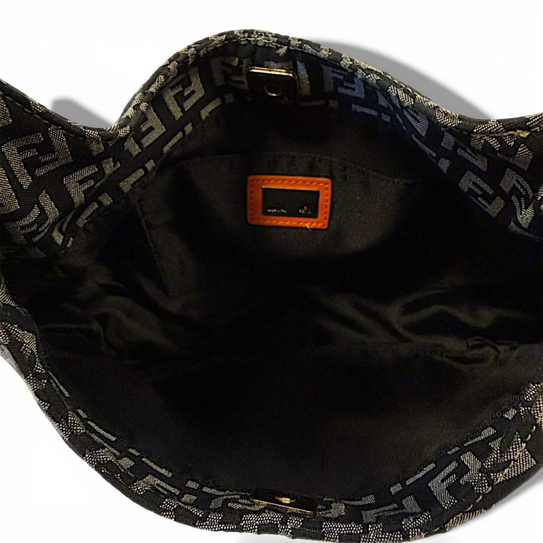 FENDI Zucchino FF Monogram Mini Hobo Shoulder Bag Navy Orange Leather Vintage
