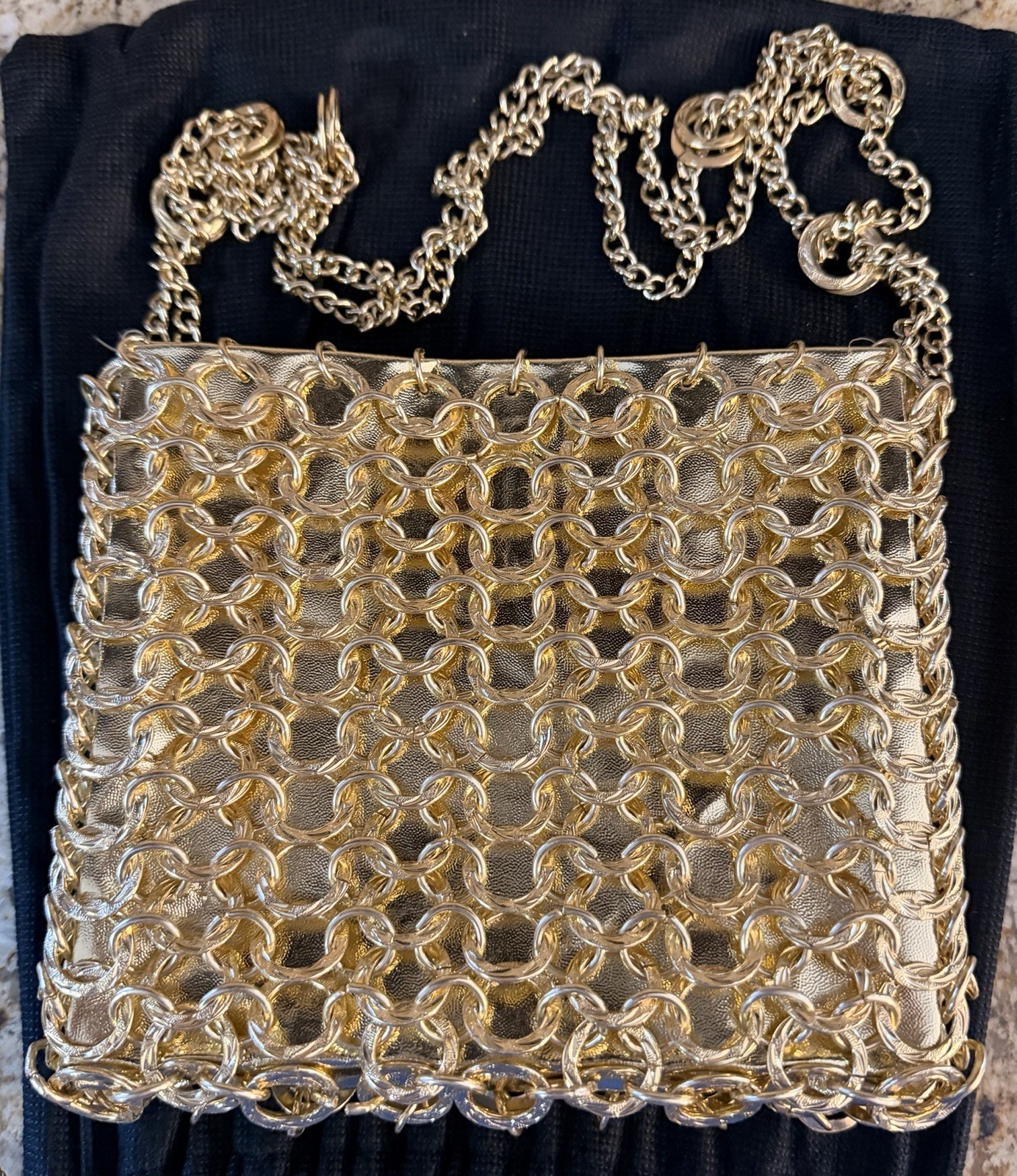 Vtg 1960s Gold Chainmail Chain Link Mini Shoulder Bag | Authentic VKK Zip