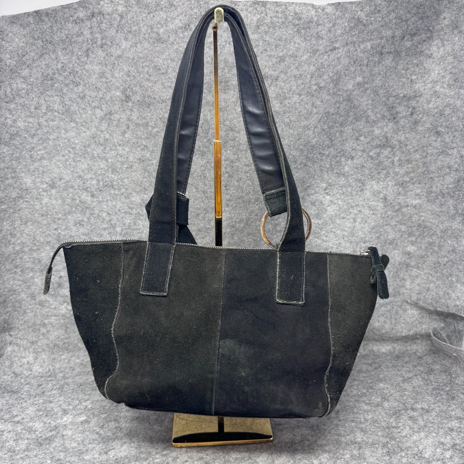 Vtg Y2K Apostrophe Black Suede Leather Shoulder Bag Boho Bohemian Minimalist