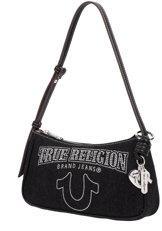 True Religion Women’s Blue Shoulder Bag bling Logo Patch Stitching Designer