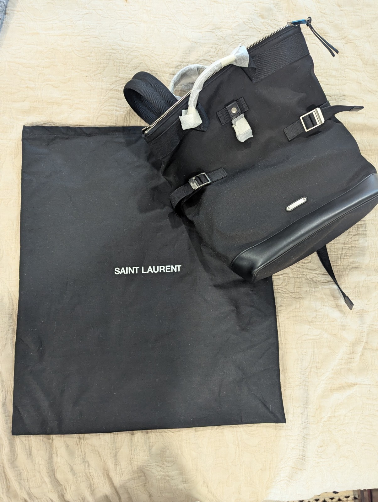 Saint Laurent Paris Livington Canvas & Leather Backpack Black 484172