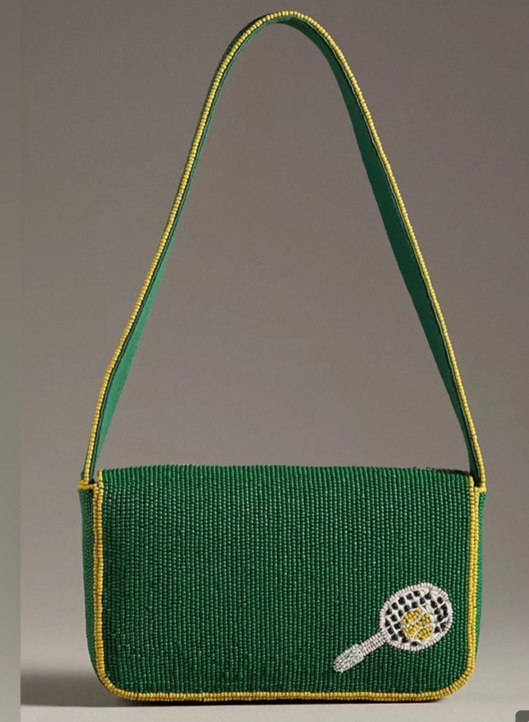Anthropologie Fiona Beaded Bag: Icon Edition Tennis Rackets Green NWT SEALED
