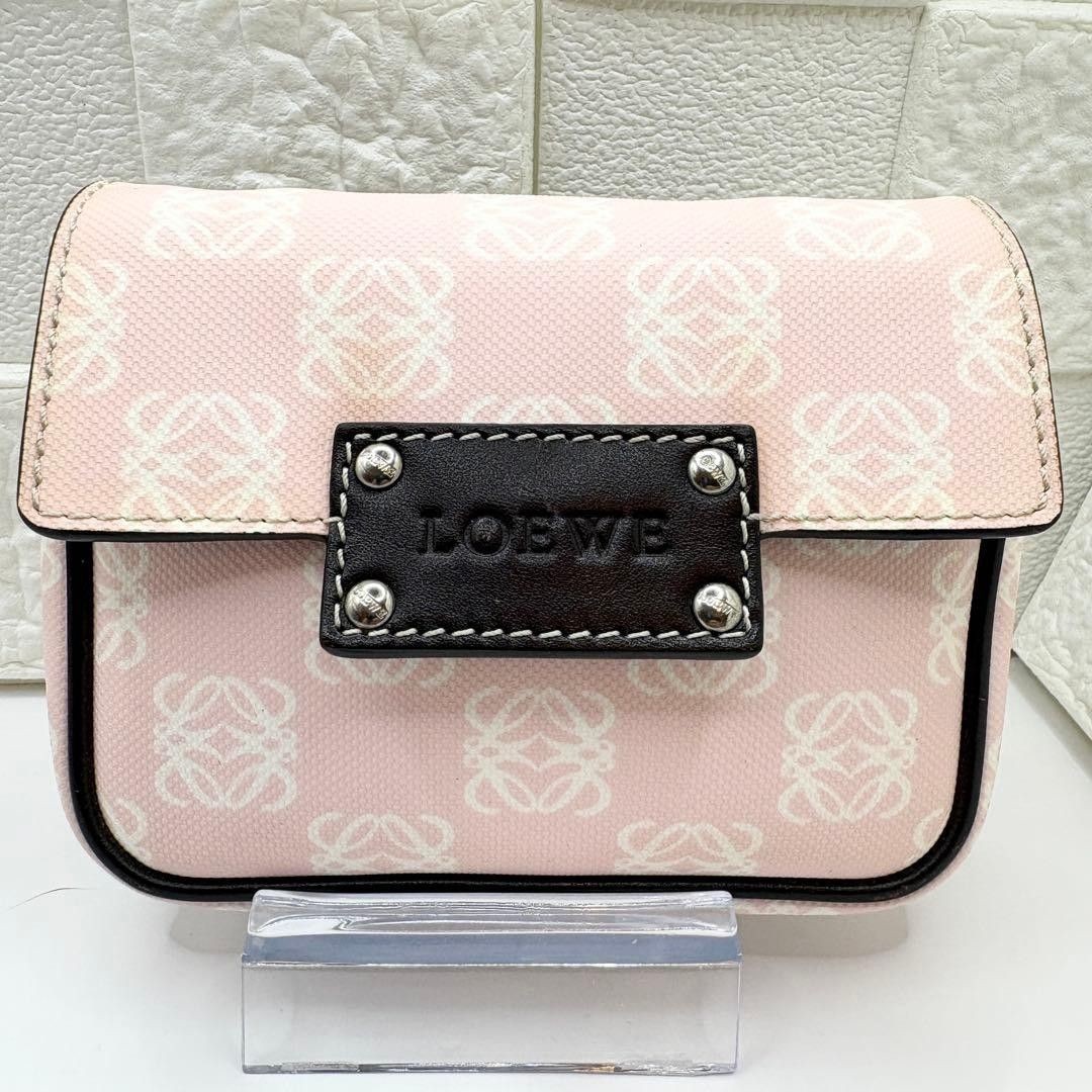 LOEWE Mini Pouch Pink Anagram Logo Leather Case 3WAY 5.12 x 3.94 x 1.18 inches