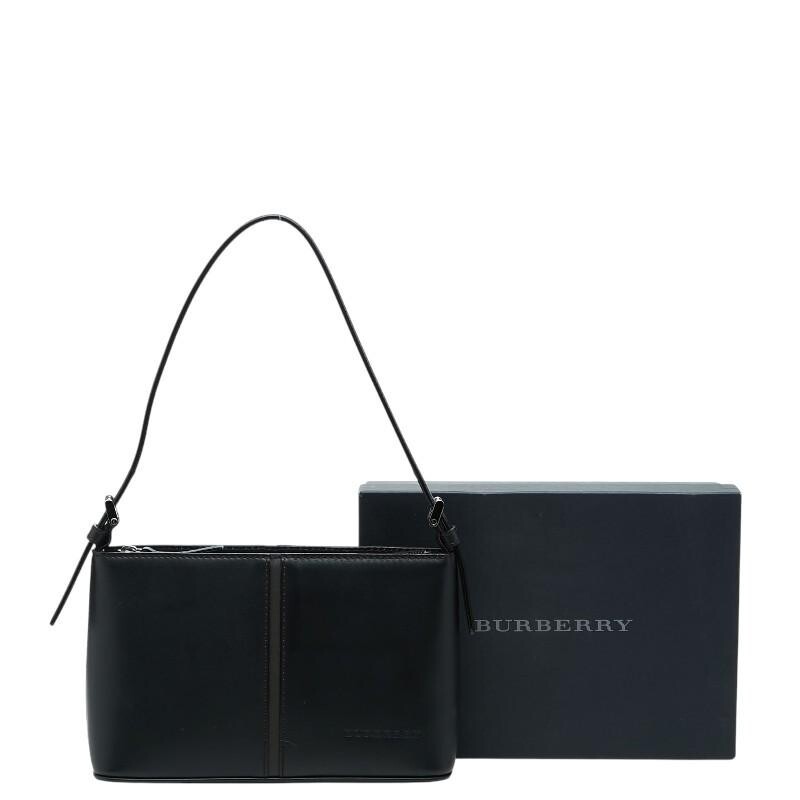 BURBERRY Nova Check Shoulder Bag Leather Black Womens Handbag Purse Zip Closure