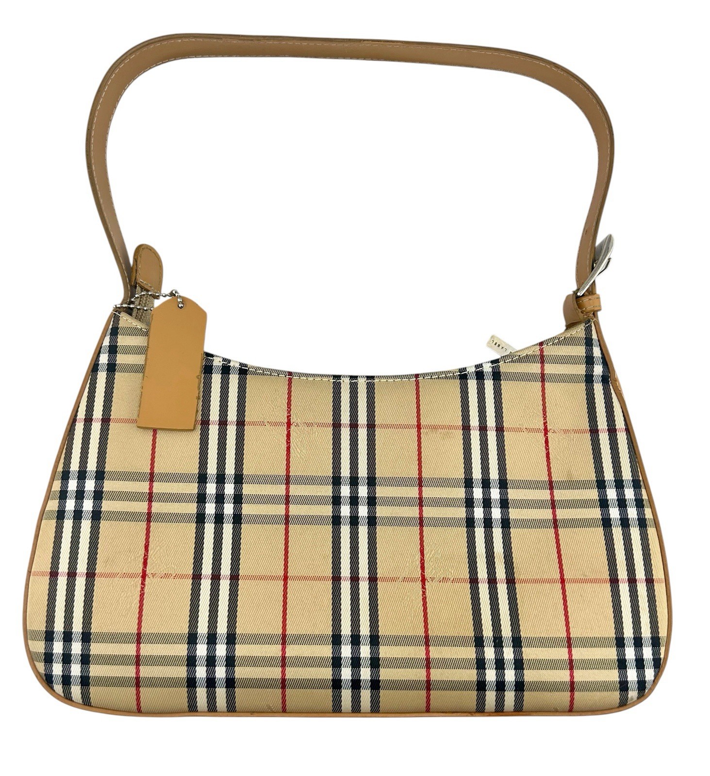 Vintage Burberrys Blue Label Nova Check Shoulder Handbag Beige Canvas Purse