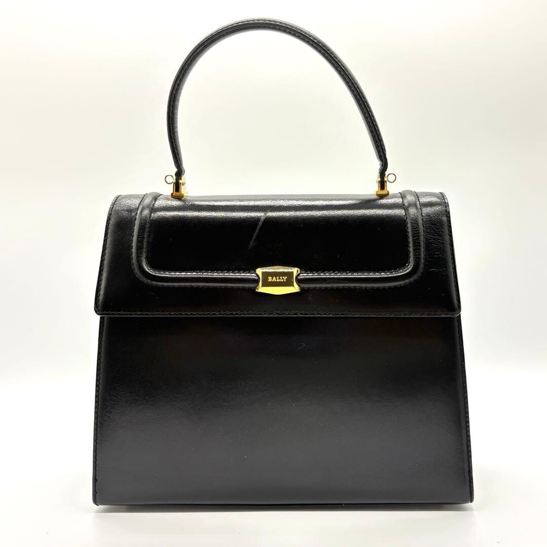 BALLY Handbag Leather Black Self standing Authentic From Japan