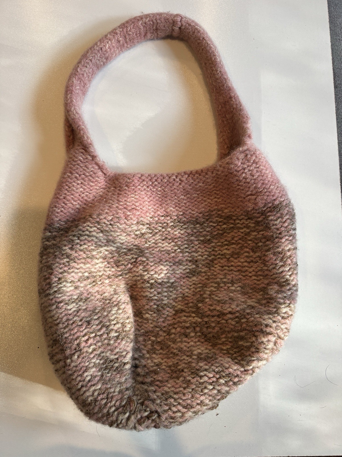 Yarn Knit Marled Pink And Grey Hobo Tote Bag Handmade Boho Cottage craft