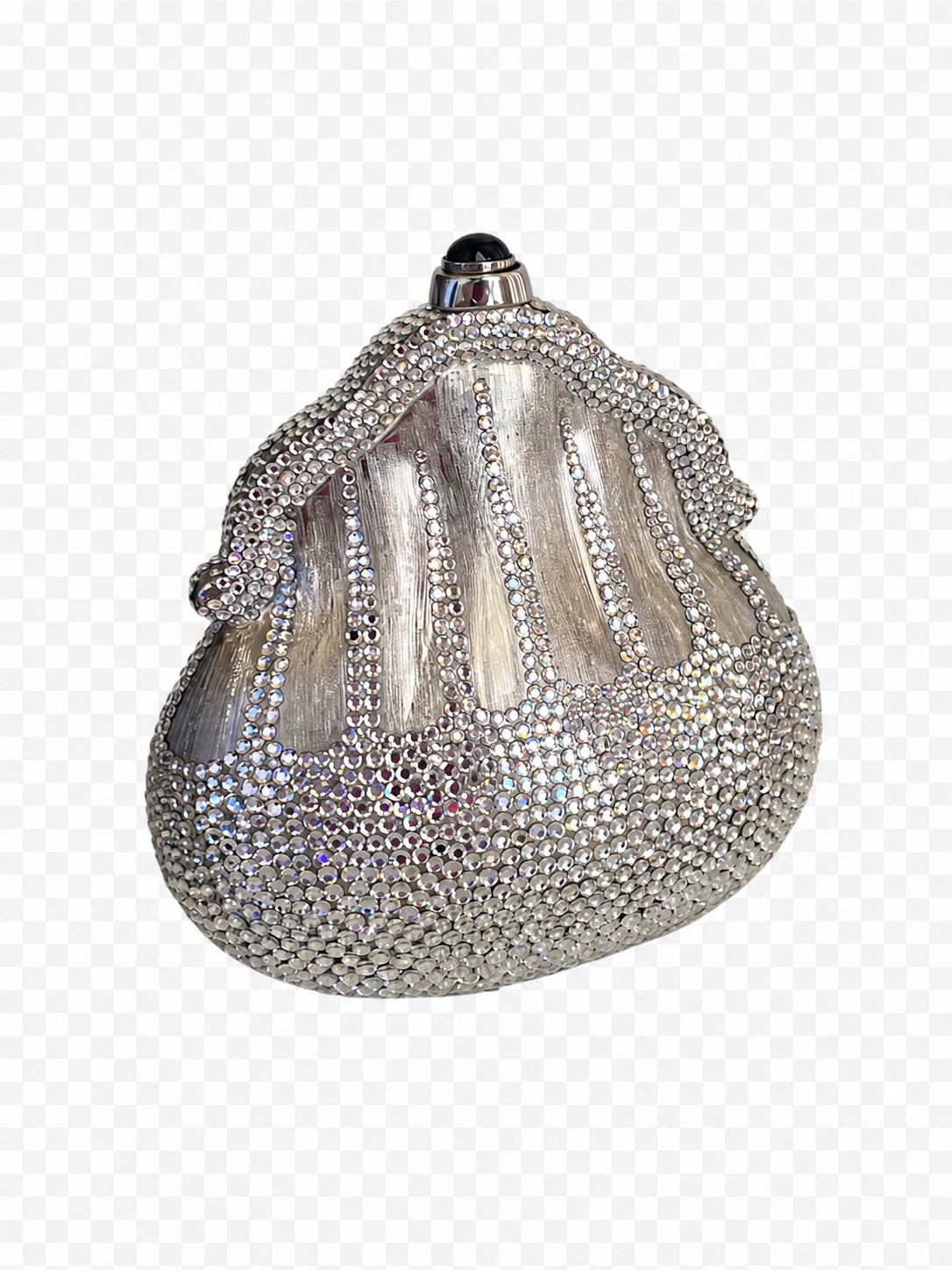 Judith Leiber Crystal Shell Minaudiere Clutch Silver Evening Bag Box Dust Bag