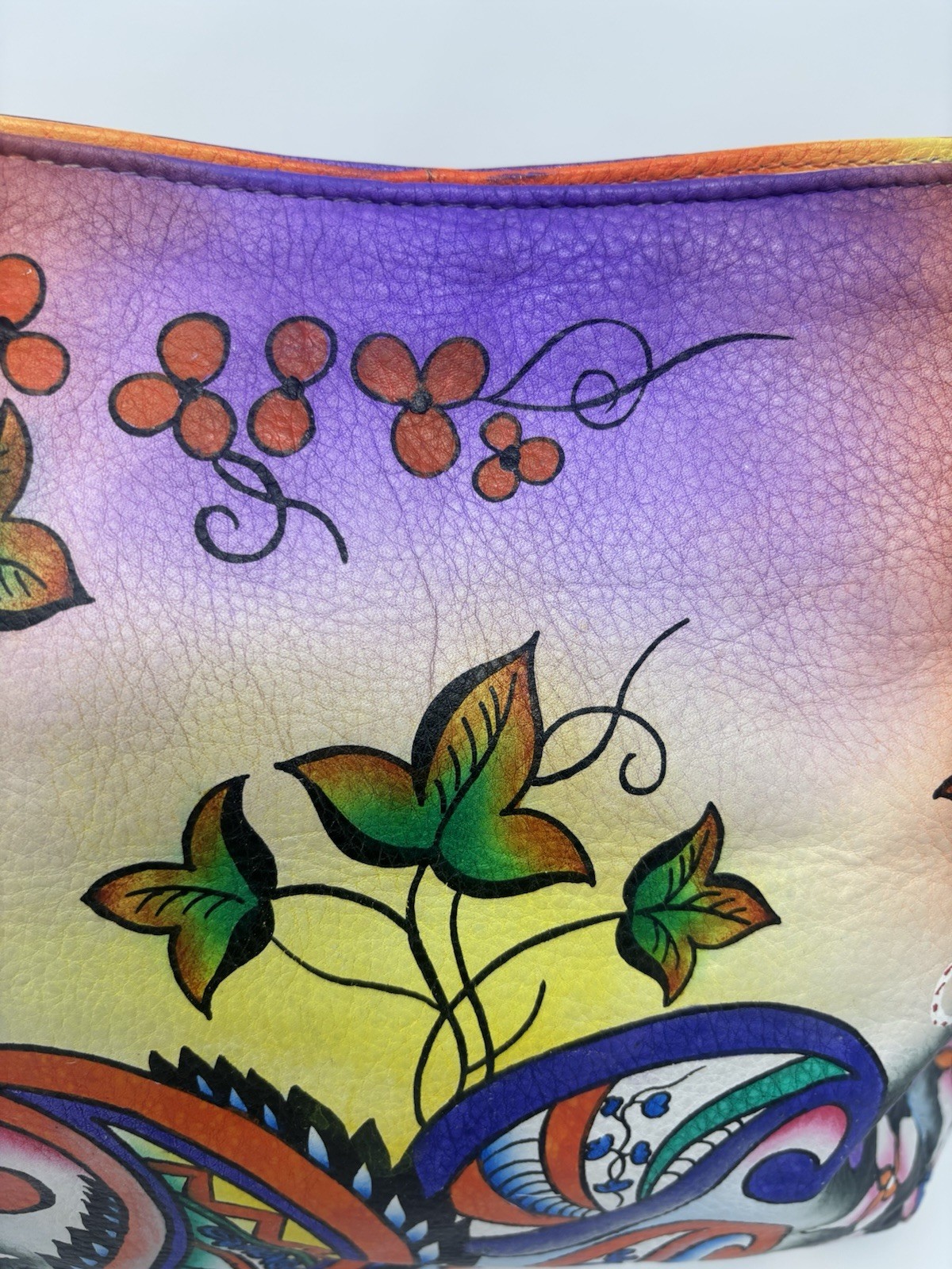 NWT Sukriti Kalkota Hand Painted Leather Tote Purse Floral Paisley Artisan Boho