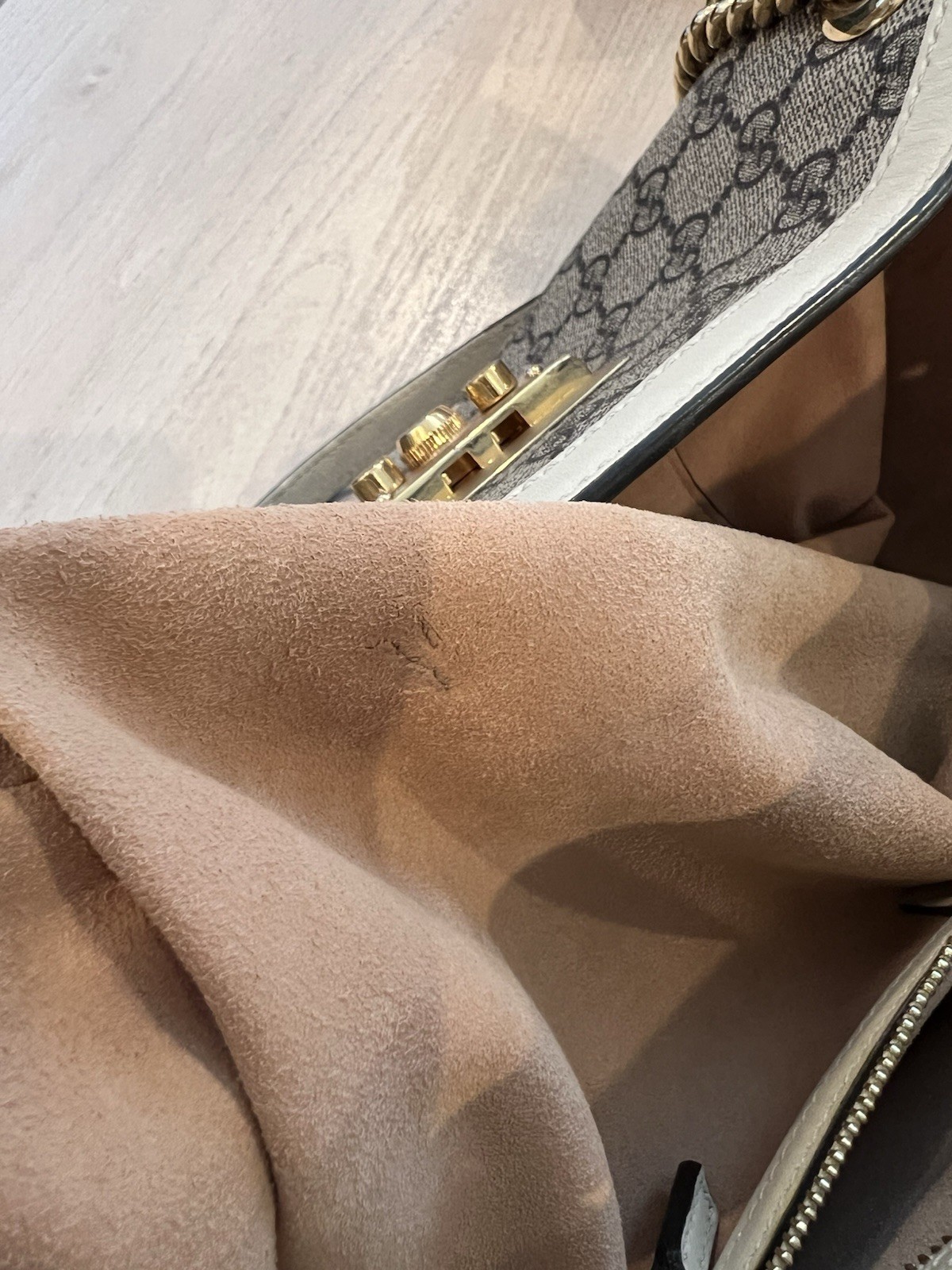 Pre-Loved Padlock Chain Tote GG Coated Canvas with Leather Medium, Neutral