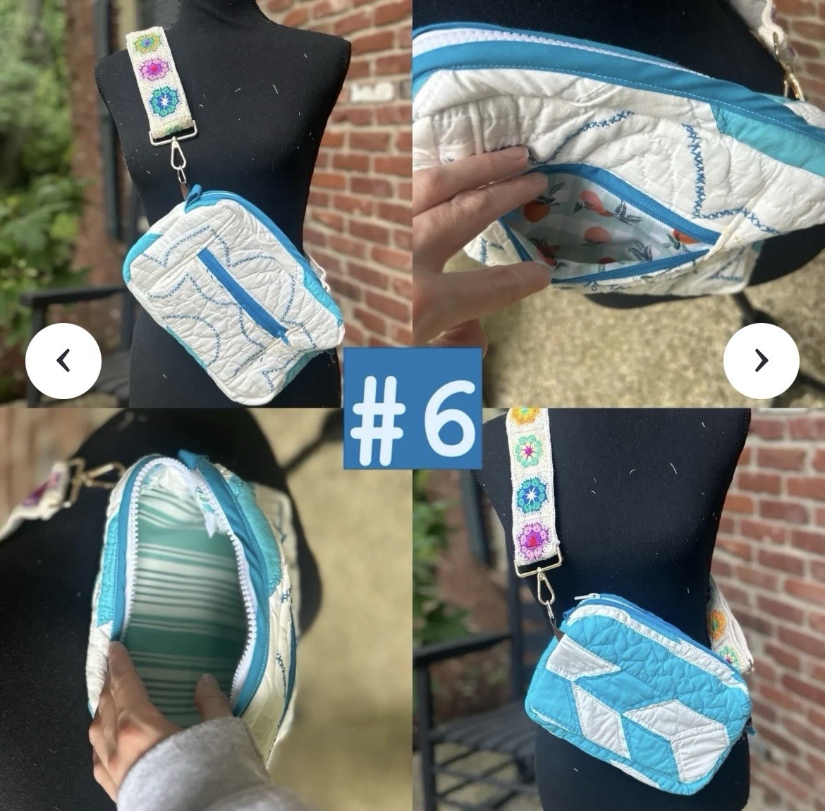 Custom White & Blue Striped Crossbody Bag Zip Closure, Lined Inner Pockets