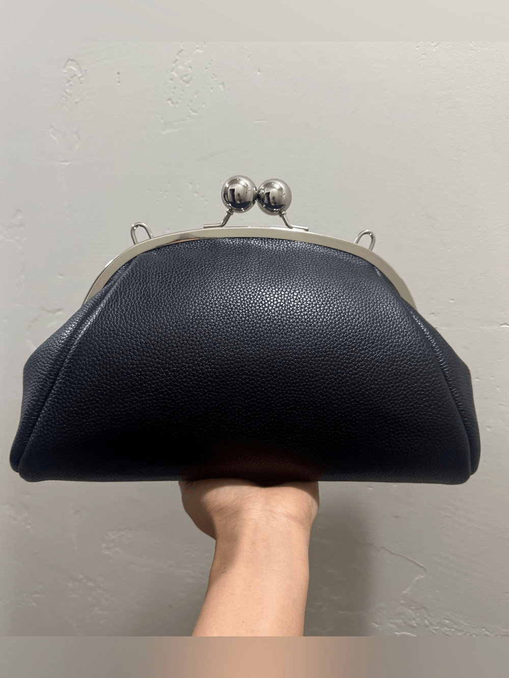 Black Togo Cowhide Leather Handmade Retro Style Kisslock Bag, Multi Use Style