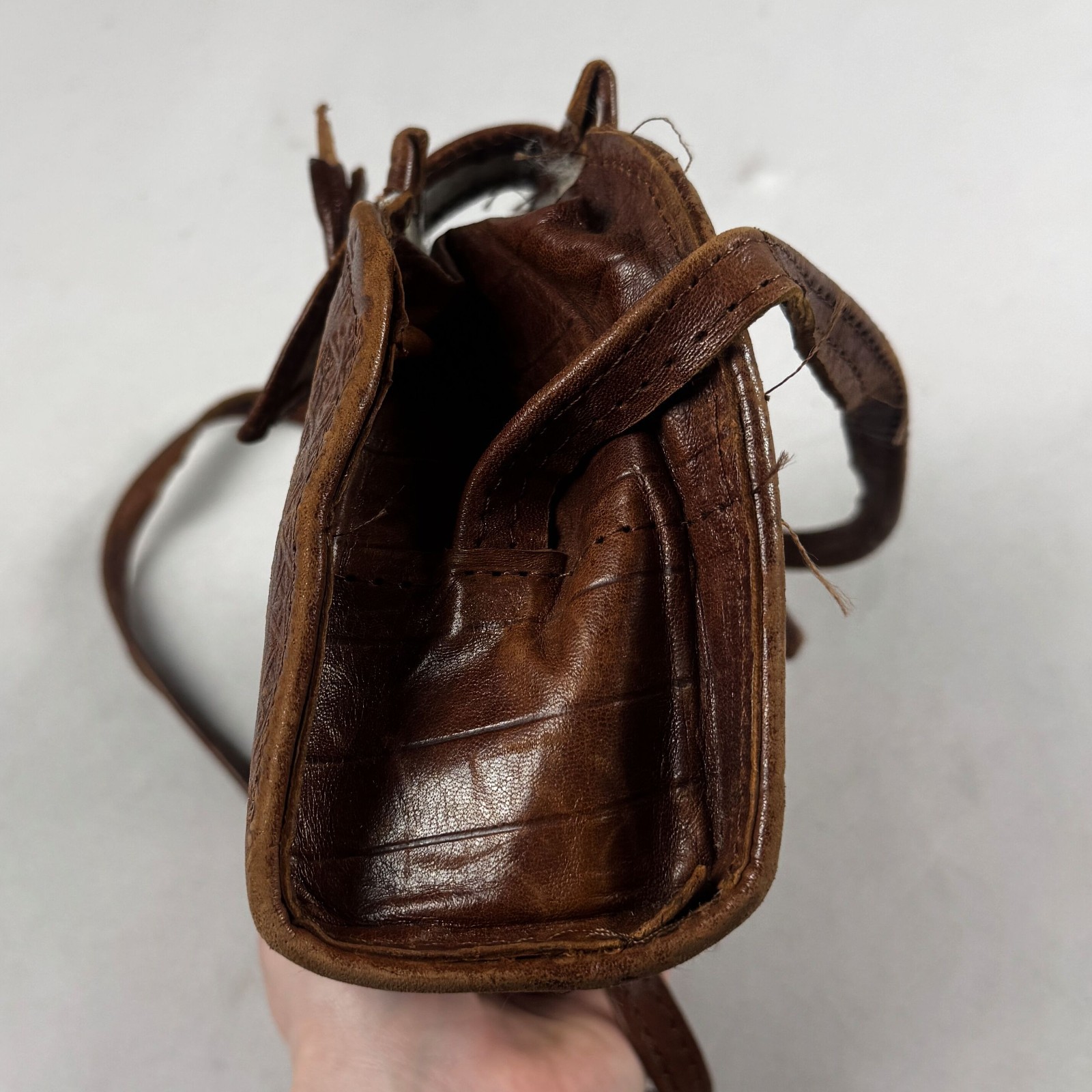 Vintage Brown Genuine Leather Tooled Crossbody Shoulder Bag Boho Western Handmad