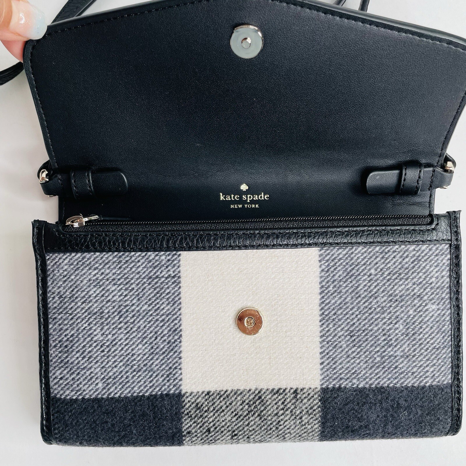 Kate Spade Marti Festive Buffalo Check Crossbody Wallet Bag Detachable Strap