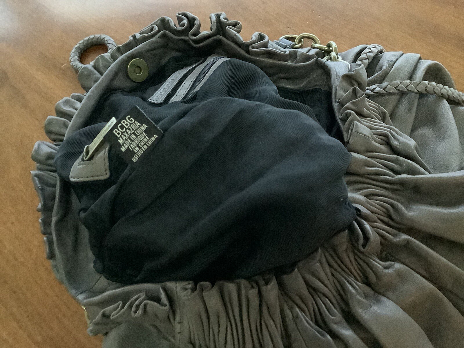 BCBG MAXAZRIA Super Soft Gray Caviar Leather Purse NWOT
