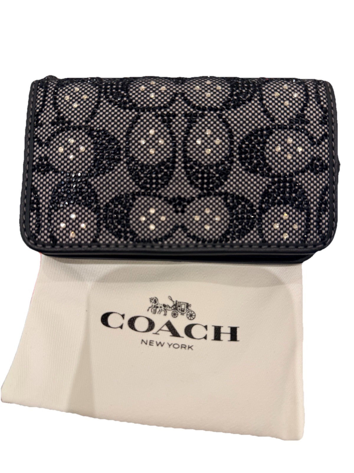 NWT Coach Essential Slim Card Case In Crystal Signature Jacquard CCD16 Black