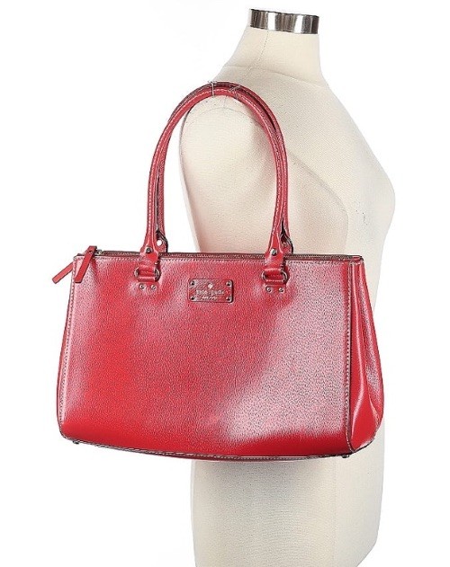 kate spade new york Red Satchel/Top Handle Bag Zip Top Polka Dot Lining Dust