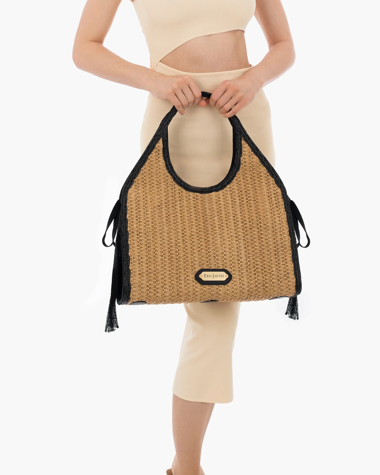 Eric Javits Sweetie Raffia Beach Bag Natural Black Summer Tote