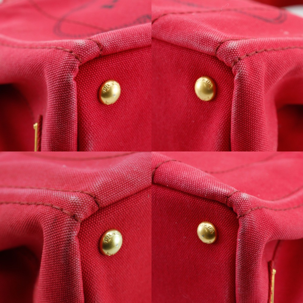 PRADA Canapa Tote Mini Handbag 2WAYShoulder Red canvas Women