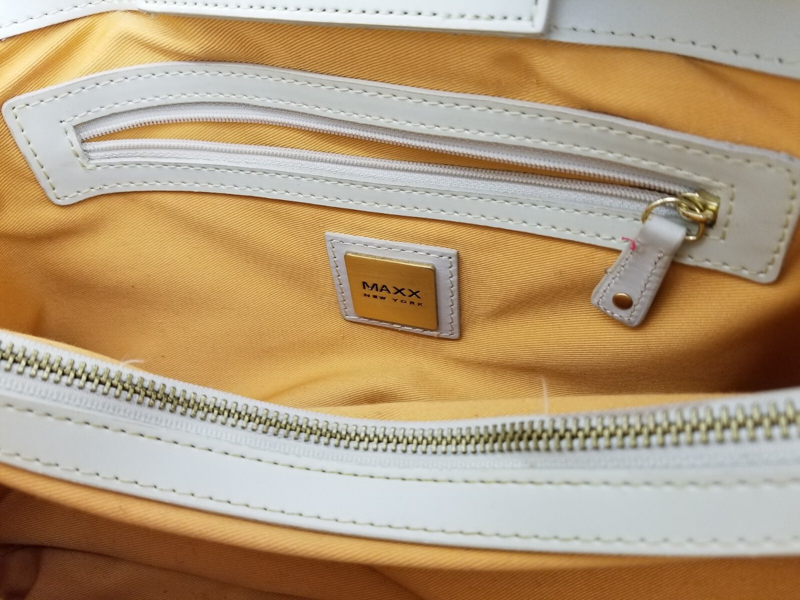 MAXX NEW YORK Black White Handbag Patent Leather Trim & Gold Accents