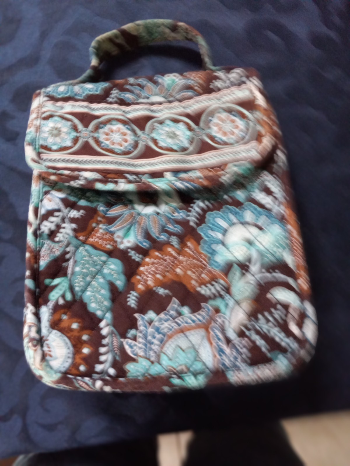 Vera Bradley Quilted Insulated Lunch Bag Box Java Blue Floral Paisley Print