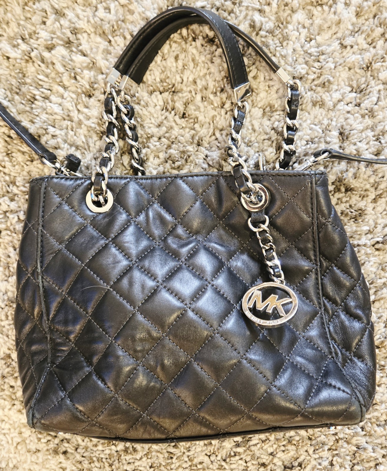 VTG Michael Kors Susannah Small North South Tote Quilted Leather Black VG Cond