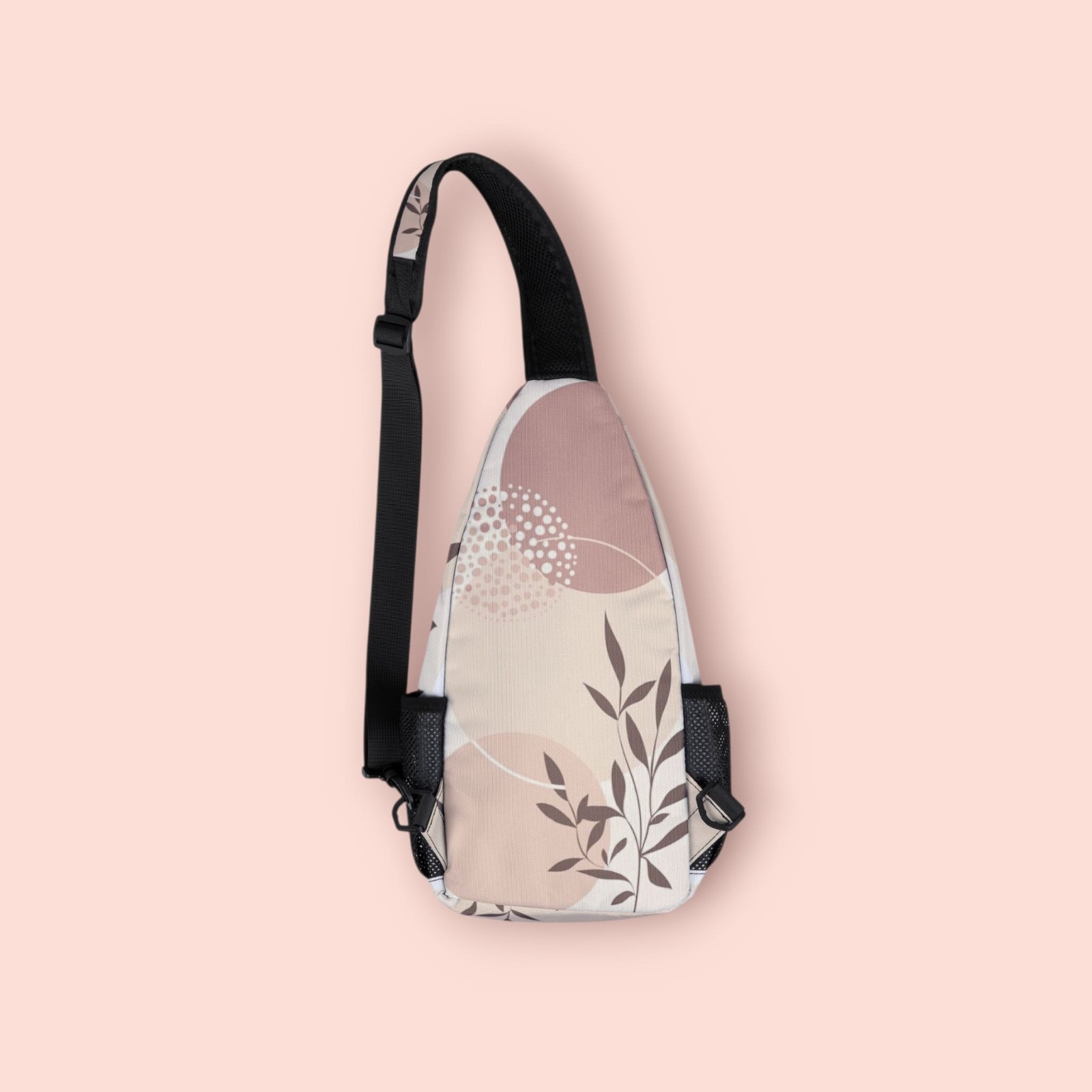 Boho Floral Chest Bag Sling Backpack, Cream Beige Pattern, Lightweight Travelbag