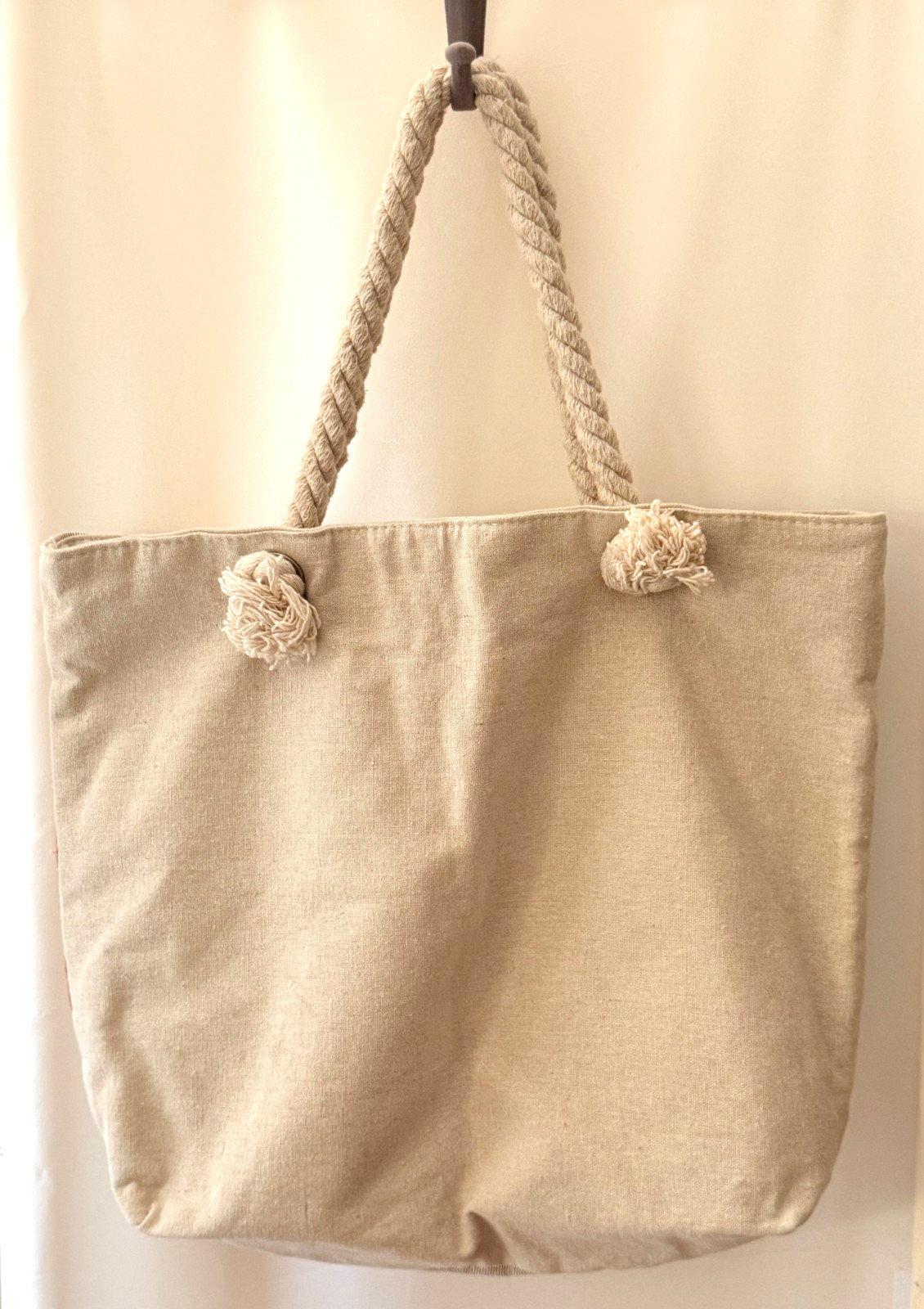 American Flag Canvas Tote Beach Bag Zipper Close Rope Handle