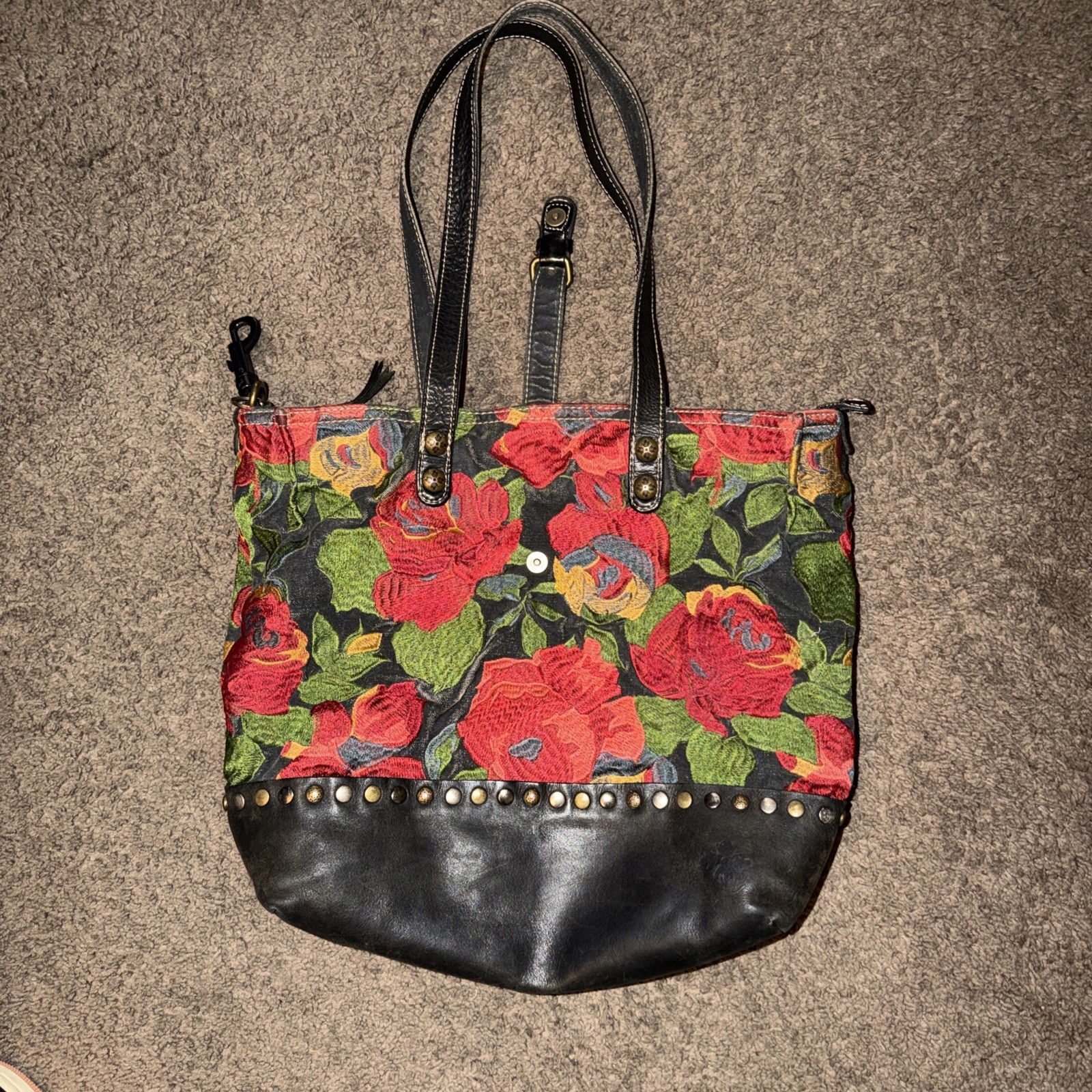 Patricia Nash Leather roses Missing Shoulder Strap Tote Sold As Shown