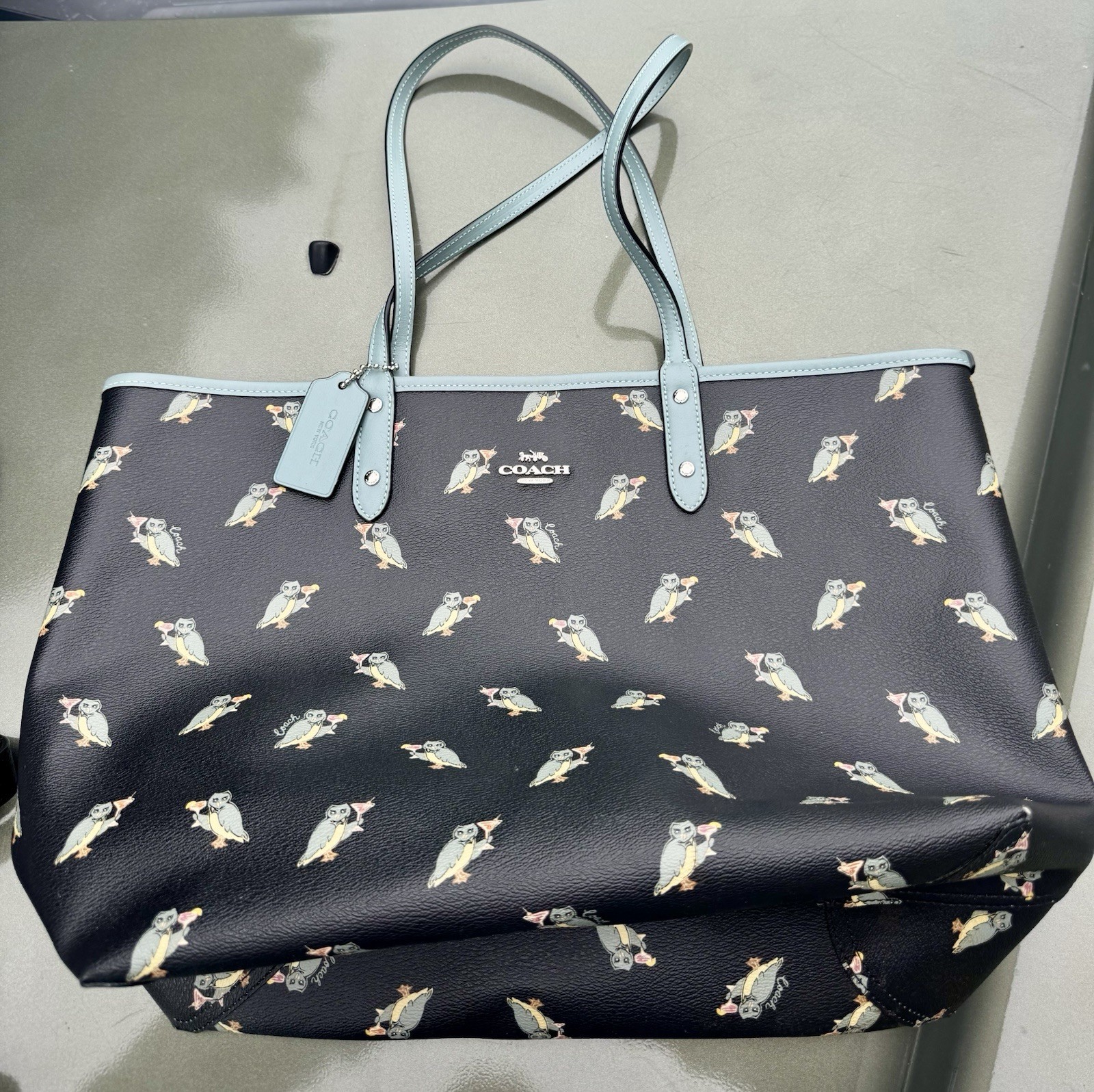 COACH NEW YORK Reversible City Tote With Party Owl Print F80235 Black Blue